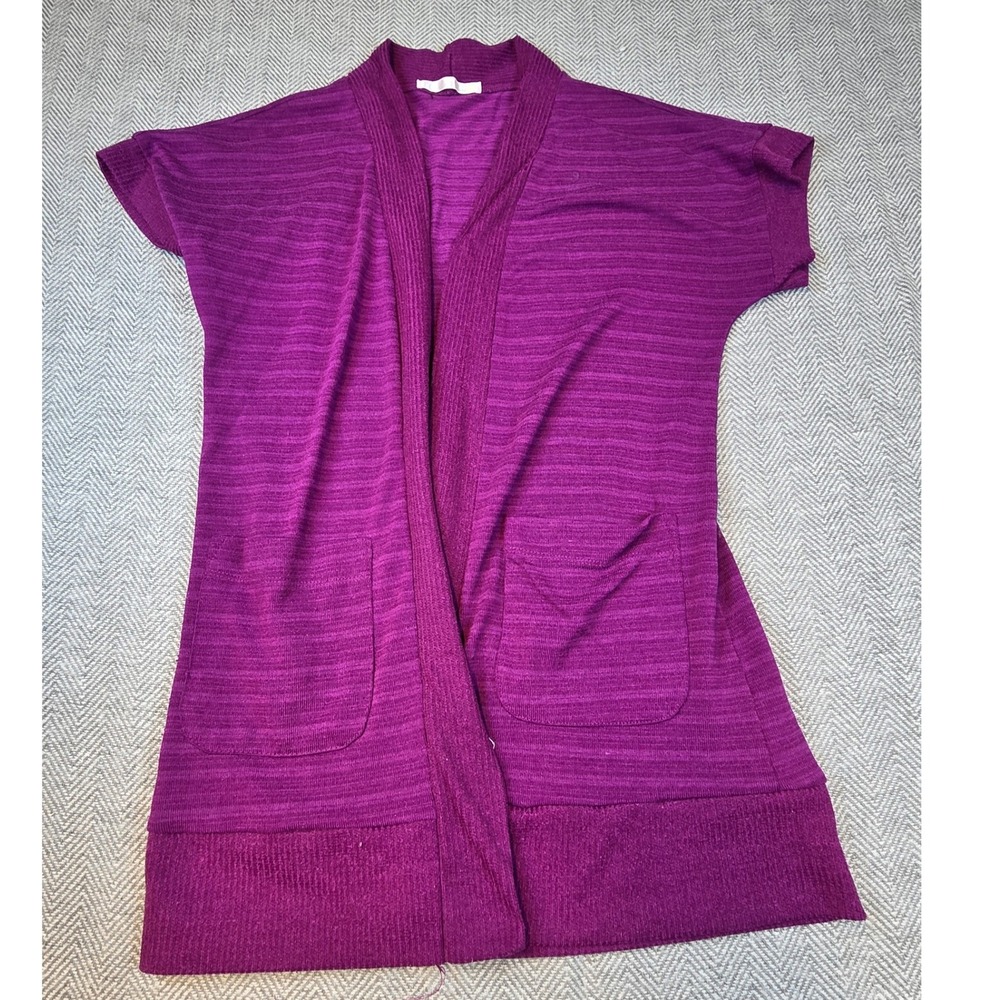 Charlotte Russe Womens Short Sleeve Open Front Cardigan Magenta Purple Pockets